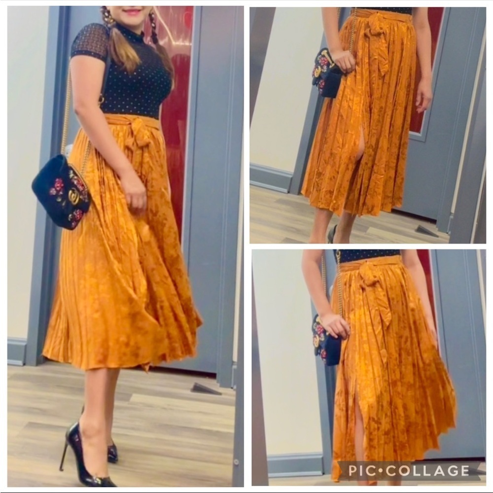 J.O.A. Rust Floral Skirt pleated xs boho fall classy
